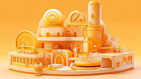 橙色时尚现代卡通建筑图片