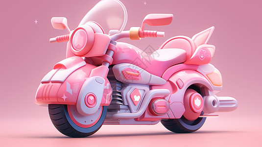 可爱的粉色立体卡通摩托车图片