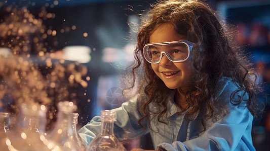 戴着眼镜做科学实验的女孩图片