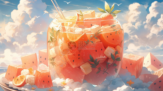 夏日小清新卡通水果茶图片