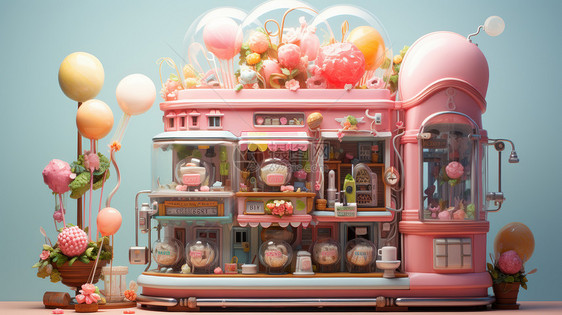 粉色立体卡通双层糖果商店图片