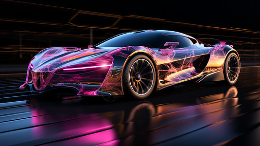 粉色霓虹光流线型汽车背景图片