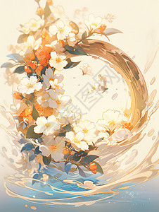 美丽金色花朵唯美浪漫插画高清图片