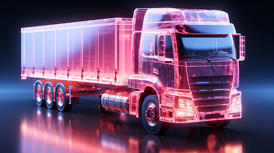 红色霓虹光立体卡通卡车背景图片