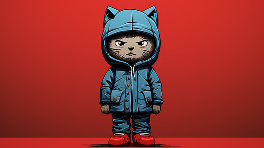 穿蓝色卫衣拟人化的潮流卡通猫形象图片