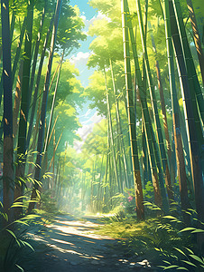 夏日小清新绿意的竹林插画图片