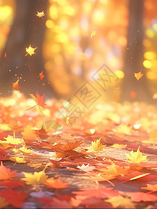 美丽梦幻秋天阳光下的落叶枫叶图片