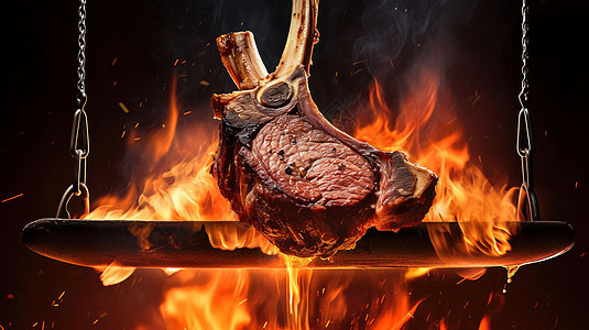 鲜嫩诱人的大火烤羊排美食图片