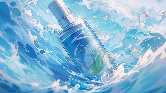 蓝色调在水中唯美的卡通植物精华乳背景图片