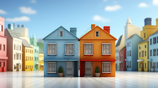 蓝色和橙色立体卡通双层房子图片