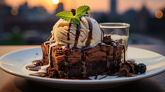 巧克力蛋糕冰激凌球甜品图片