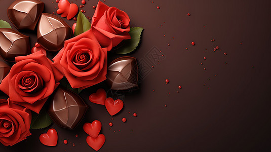 情人节爱情巧克力和玫瑰背景图片