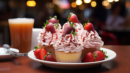 美味的餐后甜点草莓奶油蛋糕背景图片