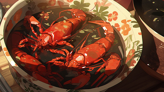 中式晚餐夏天中式美食小龙虾插画