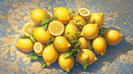 放在地毯上一堆新鲜的柠檬背景图片