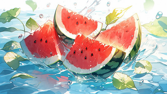 夏日清凉解暑水果西瓜卡通背景图片