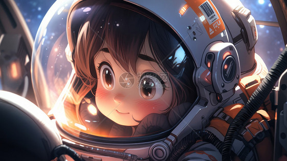在宇航服中大眼睛可爱的卡通女孩图片