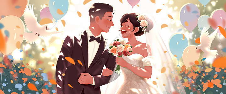 七夕与你的浪漫婚礼竖版插画背景图片