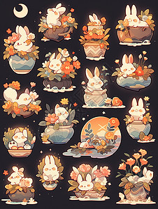 中秋节兔子贴纸素材背景图片