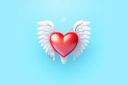 翅膀飞翔的爱心图标3D图片