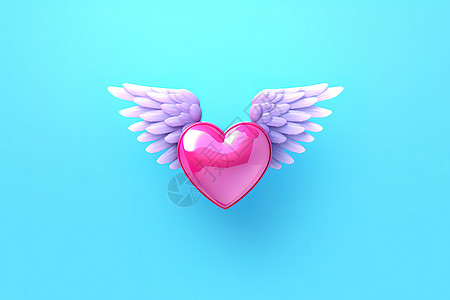 翅膀飞翔的爱心图标3D图标图片