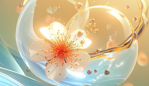 水面上的唯美花卉插画背景图片