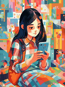 炫彩艺术玩手机的小女孩背景图片