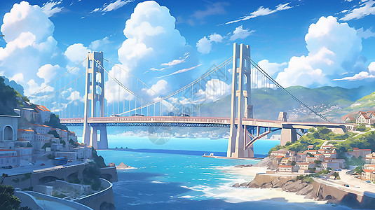 蓝天白云下的建筑蓝天白云下的桥插画