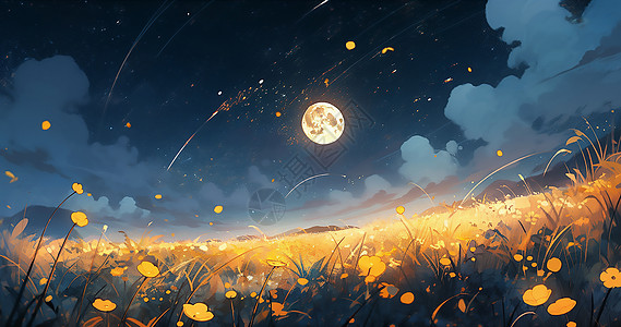 月亮升起草原上升起的月插画