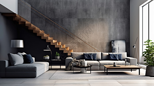 沙发效果图工业风岩板的客厅插画