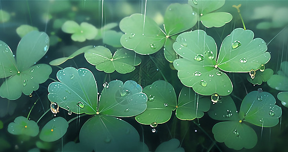 被雨水浇灌的植物图片