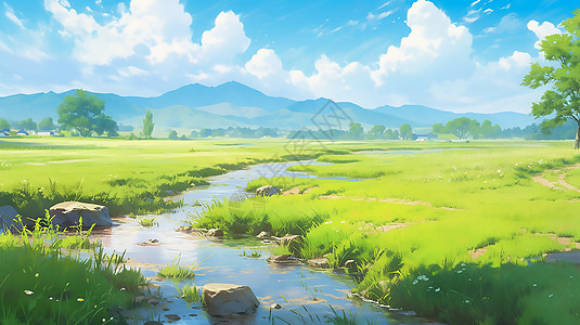 大草原上的河流背景图片