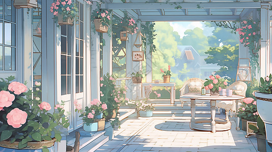 长满鲜花的小院背景图片
