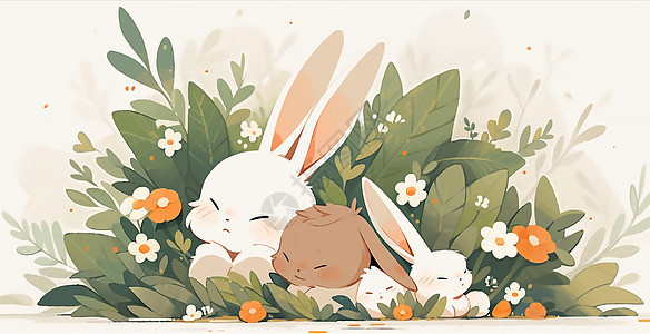 在草丛里睡觉的兔子图片