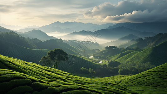 满满绿色的新鲜园在高山上背景图片