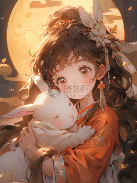 中秋节嫦娥和小兔子古风插画图片