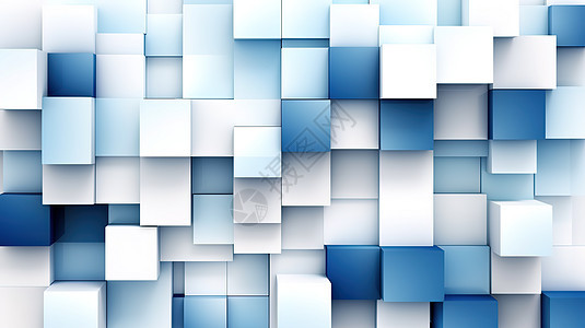 蓝白方形几何拼接图图片