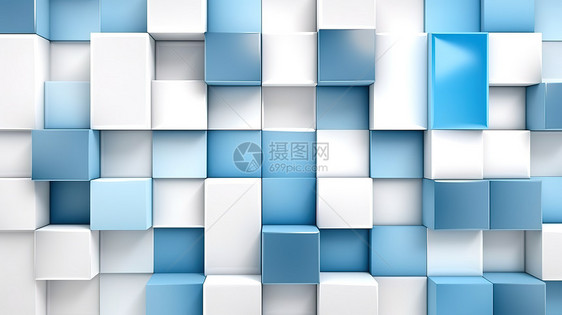 蓝白方形几何拼接图片