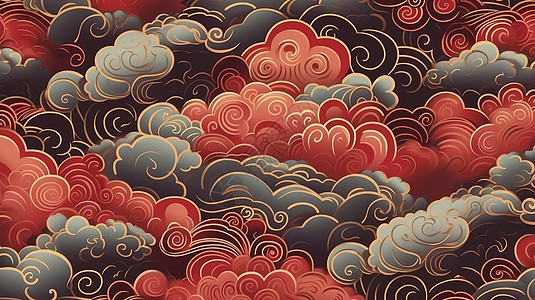 中国红色祥云图案纹理抽象设计图片