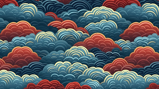 抽象图案云朵红白蓝中国祥云背景图片