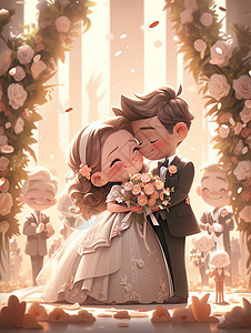 幸福的婚礼3D可爱卡通Q版盲盒背景图片