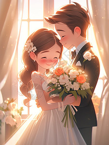 西式婚礼幸福新郎新娘可爱卡通盲盒背景图片