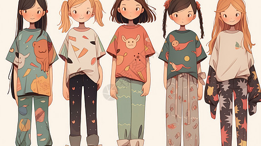 可爱的卡通小女孩穿着不同的衣服造型各异图片