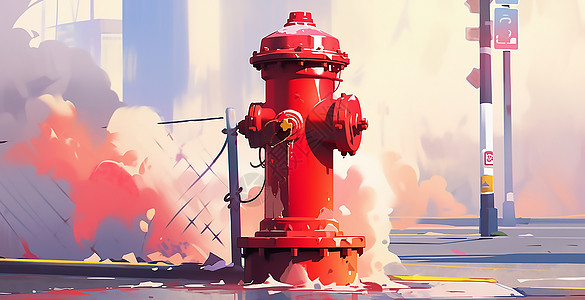 水彩消防栓插画图片