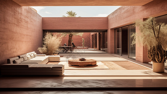 别墅室内装修简约创意现代橡木沙漠别墅设计插画