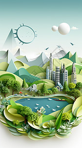 绿色现代立体城市城市建筑图片