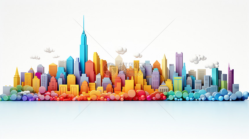 色现代立体城市城市建筑图片