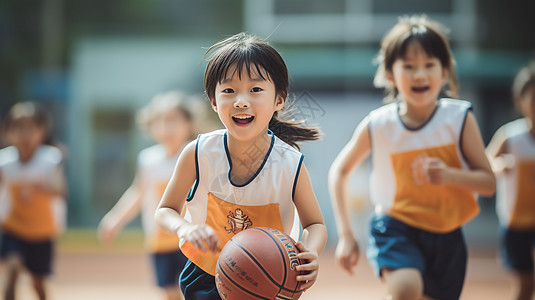 正在运球扎马尾小女孩高清图片