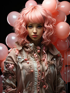 时尚粉色头发年轻女孩图片