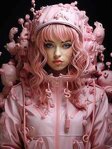 夸张造型的时尚粉色头发女孩背景图片